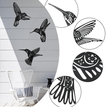 QZGXDECO Set of 3 Metal Hummingbird Wall Decor, 3D Iron Bird Wall Art for Outdoor Garden Fence, Patio & Yard Decorations, Large Hanging Sculptures for Living Room & Home, Gifts for Bird Lovers