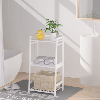 POXAKA 3 Tier Bamboo Bathroom Shelves, Ladder Shelf for Storage, Rustic Home Organizer, Space-Saving Design, Stylish Display Nightstand, Stylish Storage Solution for Home, Living Room, Kitchen