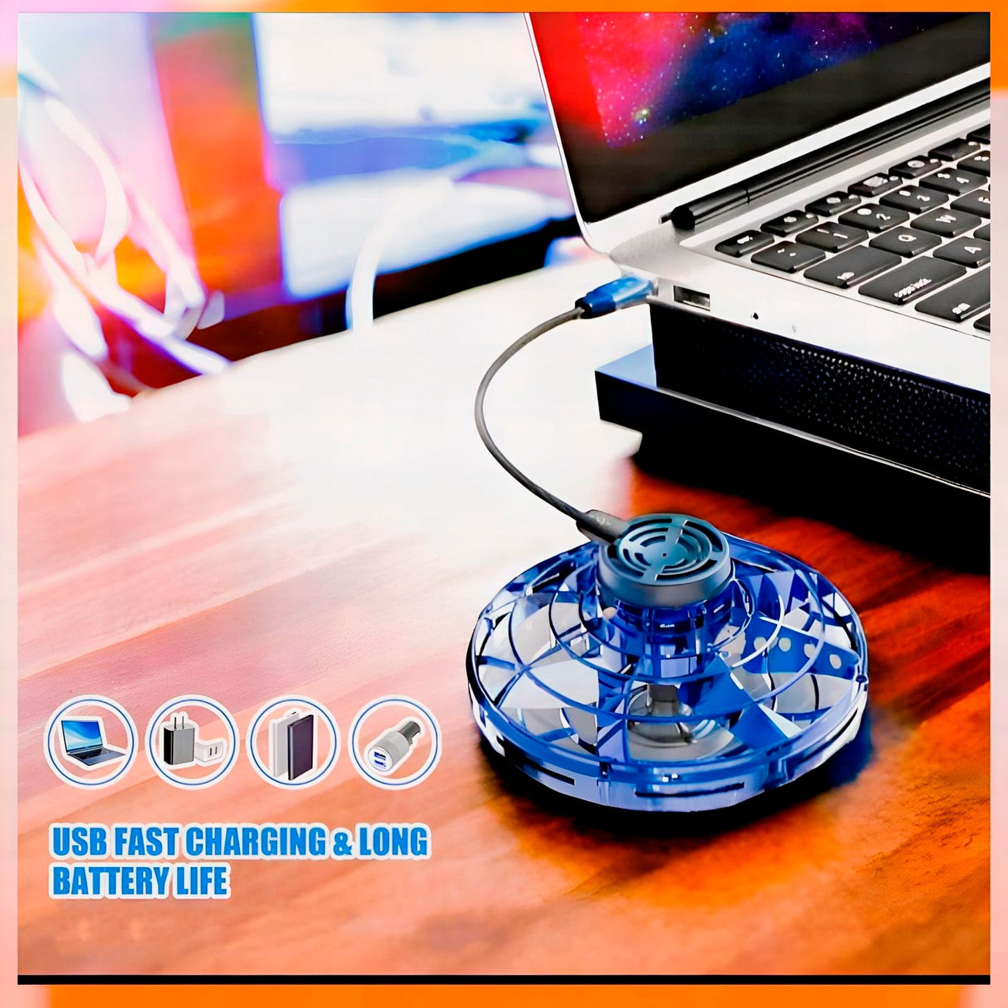 SHIP SMART CM Toys 2024 Hand Operated Mini Drones, Upgraded UFO Magic Flying Orb with LED Lights, Hand Controlled Hover Boomerang Spinner, for Boys Girls Teens 7+, Indoor Outdoor Toys (Blue), Small