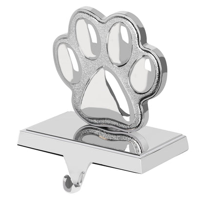 Fowecelt Dog Paw Christmas Stocking Holder, 3D Silver Metal Mantel Stocking Hanger for Mantel Shelf Stand Table Christmas Decor