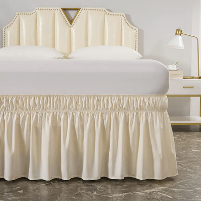 MEILA Wrap Around Bed Skirt Three Fabric Sides Elastic Dust Ruffled 16 Inch Tailored Drop,Easy to Install Fade Resistant-Beige, Queen/King