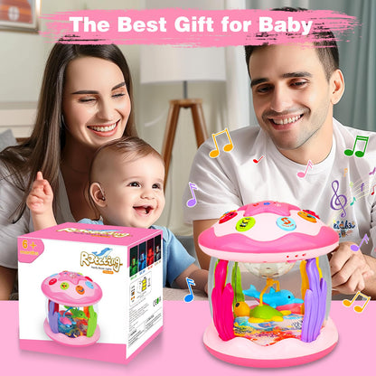 Avesa Baby Toys 6-12 Months Girl Gifts: Babies Ocean Rotating Light Up Musical Toys for Toddlers 1 2 Year Old Crawling Learning Infant Toy 6 7 8 9 10 11 12 Months Old Baby Girl Gift (Pink)
