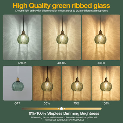 ZRPSSGE 7.8in Vintage Pendant Light 1- Light Kitchen Sink Pendant Lights with Green Hand Blown Glass Small Hanging Lamp for Kitchen Island Dining Room Bedroom Bathroom Hallway E26
