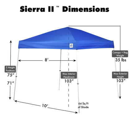 E-Z UP Sierra II Instant Pop Up Outdoor Canopy 10' x 10', Roller Bag and 4 Piece Spike Set, Royal Blue