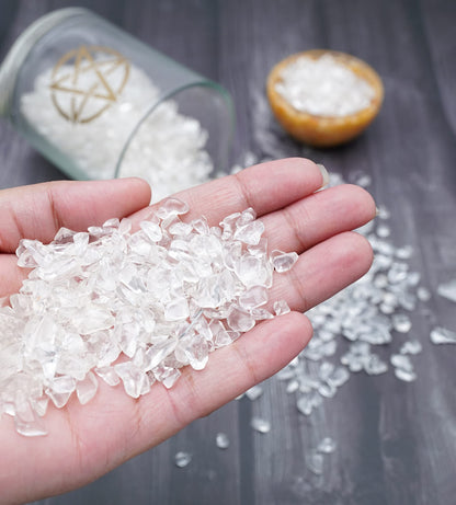Crocon Clear Quartz polished Chips Bulk Natural Stone chip Gemstone Tumbling Cabbing Polishing Gem Mining Chakra Balancing Reiki Healing Good Luck Home Office Decor Weight :-1/2Lb Approx