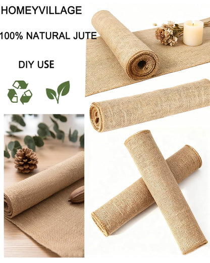 Burlap Table Runner 12×108 Inch – Rustic Jute Fabric Roll with No-Fray Edges – Natural Farmhouse & Wedding Table Décor – Eco-Friendly Hessian Cloth for Parties & DIY Crafts