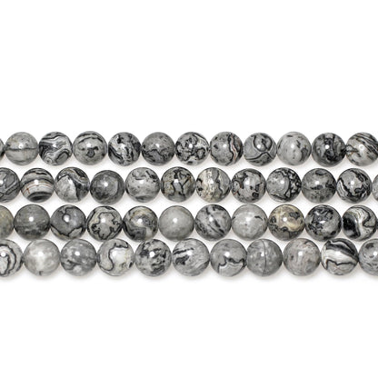 MJDCB AAA Natural Map Stone Beads Gray Picasso Stone Beads for DIY Bracelet Making 15" (8mm)