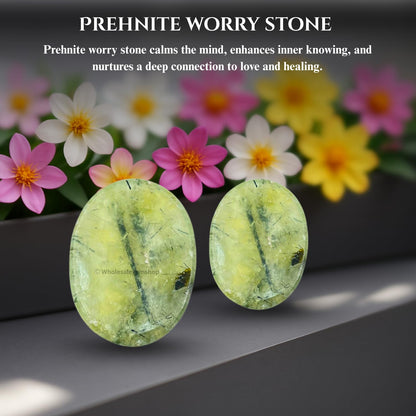 GEMSCITE Prehnite Epidote Thumb Worry Stones Metaphysical Gemstone Crystal Healing Reiki Men Women Gift FENG Shui Positive Energy Love Wellness Palm Stones Wicca Powerful