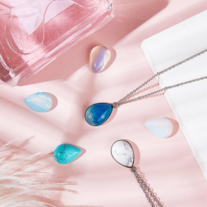 PH PandaHall 26pcs Teardrop Stone Cabochons 13 Colors Flat Stone Cabochons Natural Lazuli Rose Quartz Gemstone Gems Drop Crystal Cabochon for Earring Necklace Bracelet Jewelry Making 10x14mm