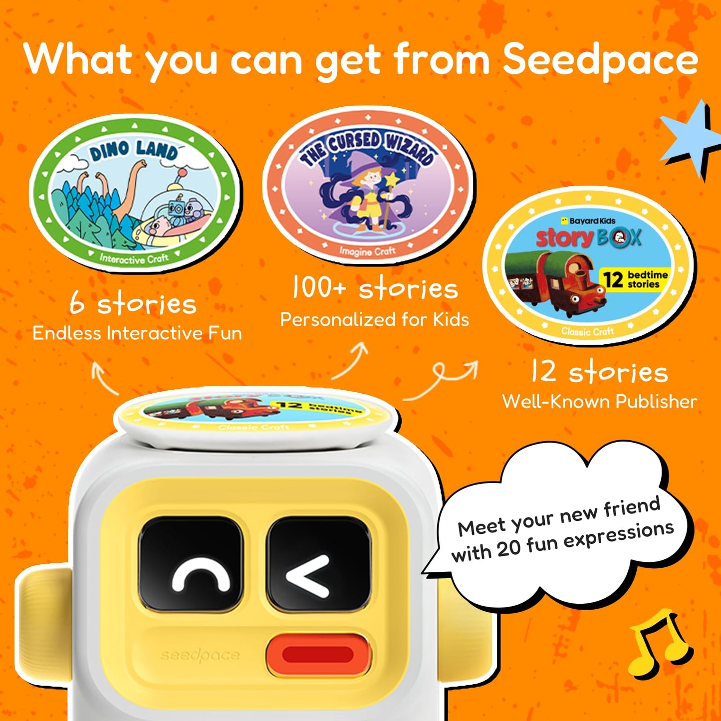 seedpace Super Wings Story Machine for Kids: Screen-Free Player with 5 Story Books, 130 Stories, 712 Minutes, Bluetooth Speaker, Robot Pet, Educational Toy, Learning, Toddlers Gift