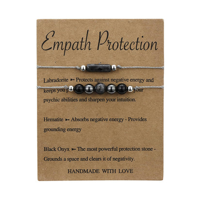 Handmade Chakra Crystal Beaded Bracelet with Wish Card Adjustable Amethyst Tiger Eye Spiritual Anxiety Relief Stone Beaded Braide Bracelet for Women Yoga Meditation Relax Anxiety Jewelry-Empath