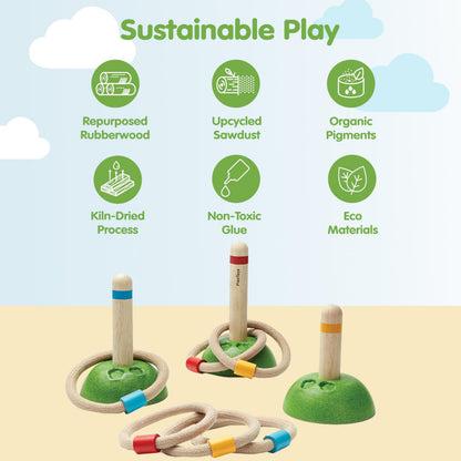 PlanToys® Meadow Ring Toss Wooden Montessori Coordination and Gross Motor Toy | Focus, Aim, Balance and Movement Development Activity | Eco Friendly Outdoor and Indoor Learning Game