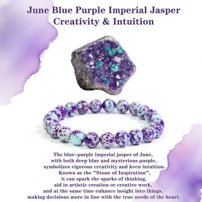 Crgwxzl June Birthstone Bracelets for Women Men,Healing Crystal Protection Stone Blue Purple Imperial Jasper Beads Bracelet,String Wrap Zodiac Month Bracelets Birthday Jewelry Gifts