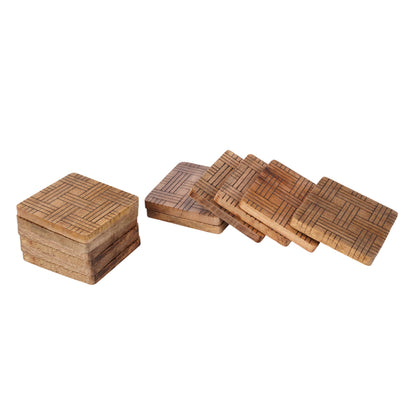 Set of 6 Wood Coasters - Natural Mango Wooden Coasters for Drinks, Beverages, Wine Glasses & Bar Glasses - Rustic & Durable Drink Coasters - Coaster Set for Home, Kitchen, Dining, Bar Decor