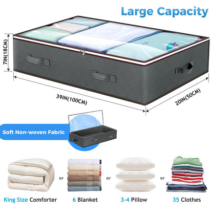 Budding Joy 90L Under Bed Storage Containers, Closet Organizers and Storage Bins, Foldable Underbed Storage Bags for Linen Sheets, Blanket, Clothing, Comforter, Sweaters, Pillows, Wrapping Paper, Grey