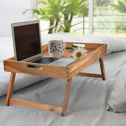 Taxenxar Extra Large Folding Bed Tray Table, 22’’ x 14’’ Acacia Wood Breakfast Tray, Food Serving Tray with Legs for Eating in Bed
