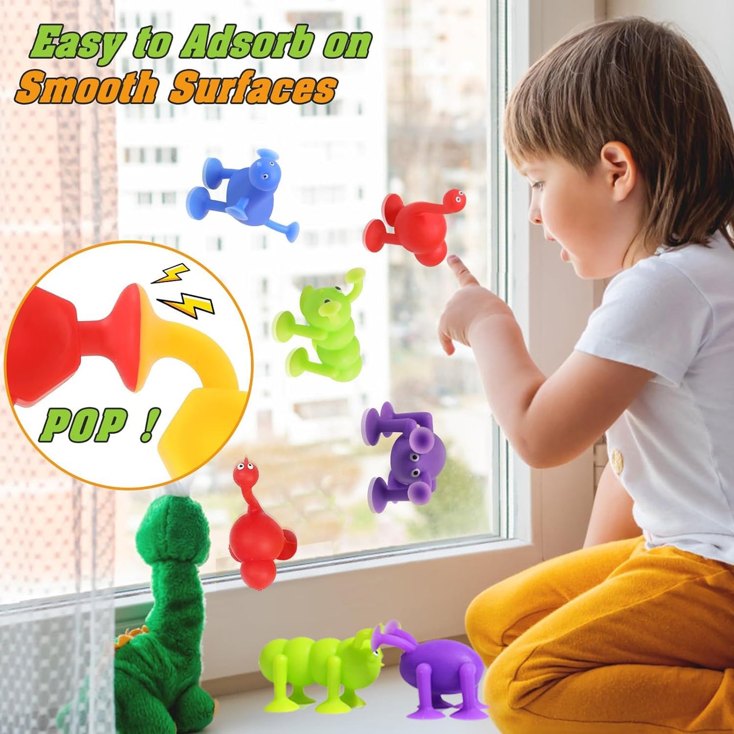 Toddler Suction Cup Bath Toys, Easter Basket Stuffers Animal Bath Toys for Kids Ages 1 2 3 4 5 Mold Free Bathtub Window Building Toys Christmas Stocking Stuffers Boys Girls Large Egg Container