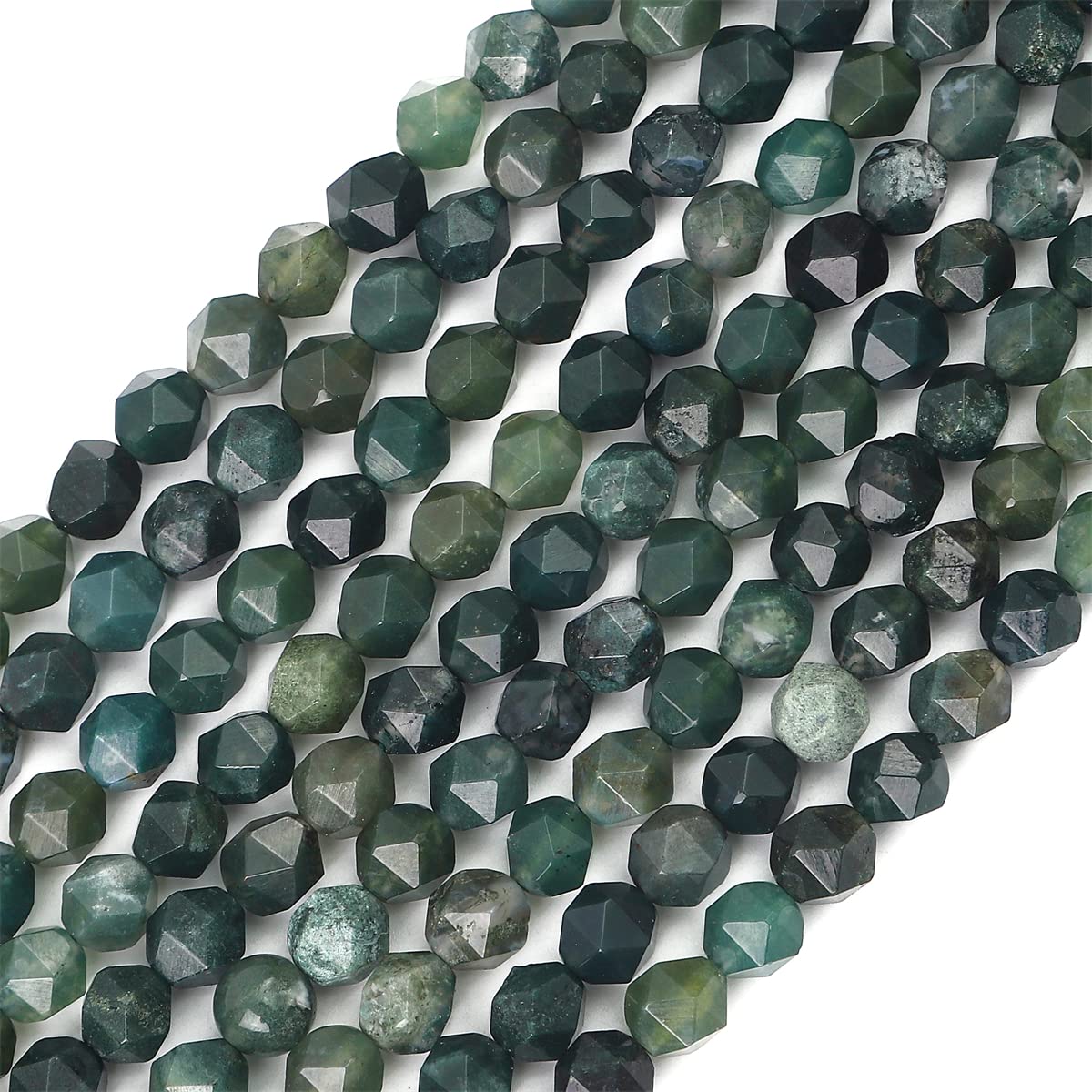 BEADIA Faceted Natural Moss Agate Stone Round Beads 8mm 36cm/Strand for Jewelry Making