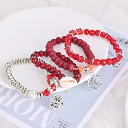 Bohemian Bracelet Sets for Women - 6 Sets Stackable Stretch Bracelets Multi-color Boho Jewelry for Women Hippie Bracelets Dainty Jewelry (Tree of Life Bead Bracelets)