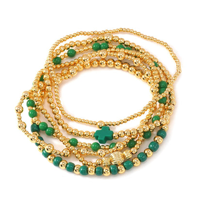 St. Patrick's Day Bracelets for Women,Gold Green Cross Beaded Bracelet Stack,Handmade Green Beads Stretch Stackable Bracelets Set Fashion Festival Party Saint Patricks Day Accessories Outfits Jewelry Gifts