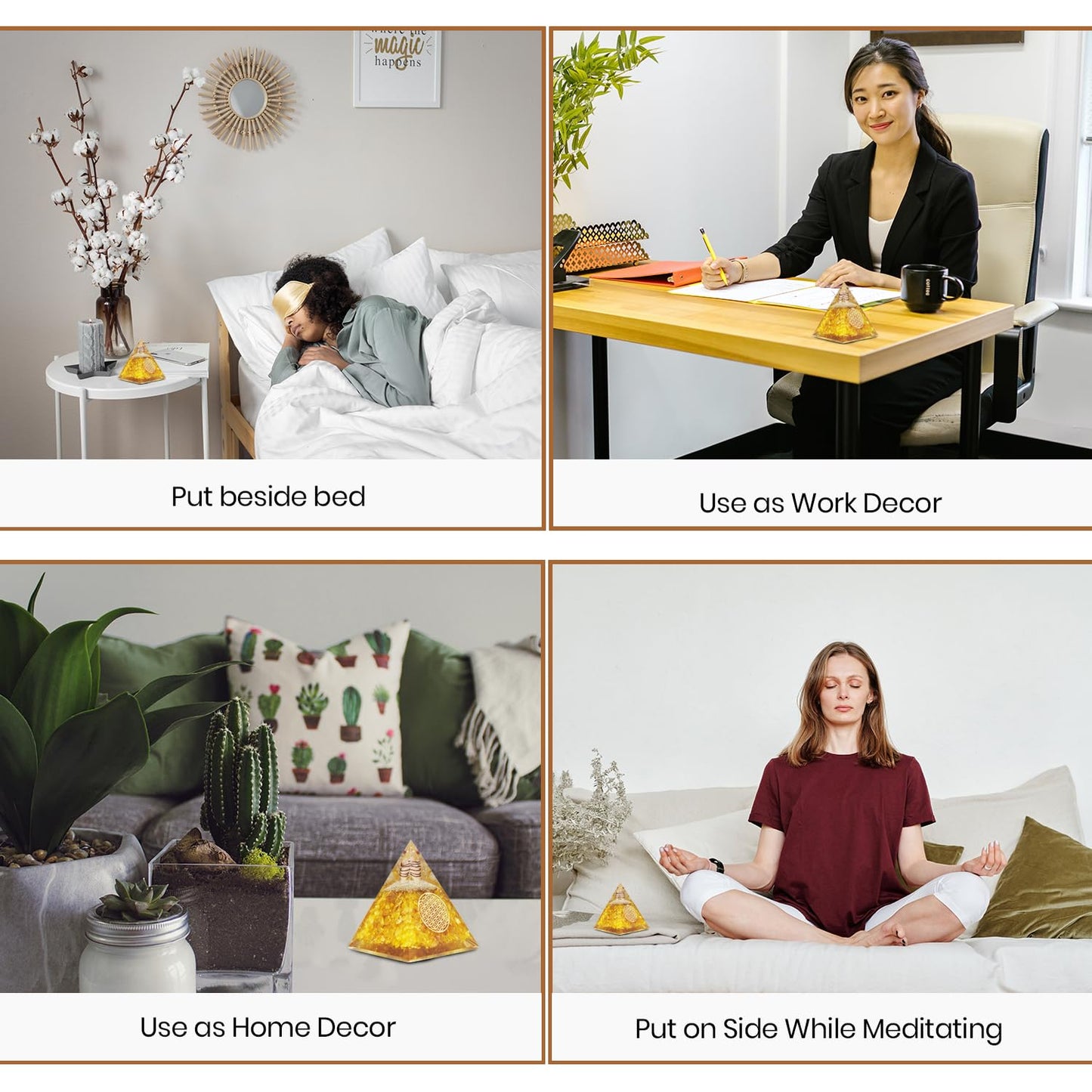 Real Crystal Citrine Orgonite Pyramid, Healing Crystal Pyramid, Pyramid Crystal Gemstone Pyramid for Meditation, Motivation, Positivity - Handmade in India