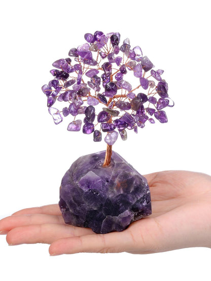 Jovivi Amethyst Crystals Tree, Raw Purple Healing Crystals Amethyst Base Bonsai Money Tree for Home Office Table Decor Wealth and Luck