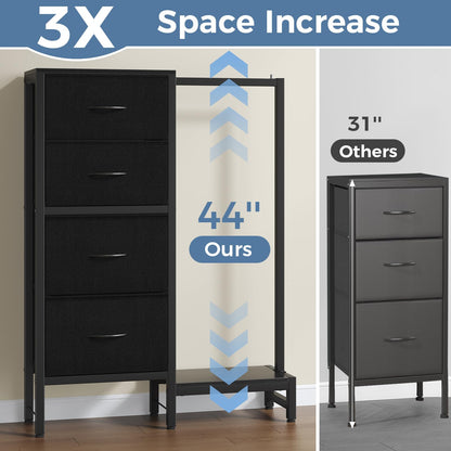 OLIXIS 4 in 1 Storage with Hanging Rack, Clothes Rack Shoes Rack, Bag Hook, Tall Storage Tower, Sturdy Frame for Bedroom Entryway Living Room Black