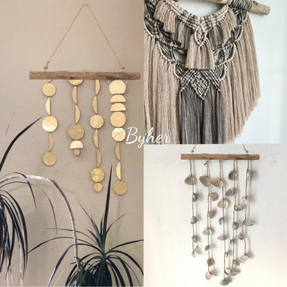 BYHER 15-Inch Driftwood Wall Hanging Jewelry Hanger - Rustic Wood Logs Hanging Branch Decor with 5 Hooks, Handcrafted from Natural Drift Wood Pieces for Crafts (Rustic)