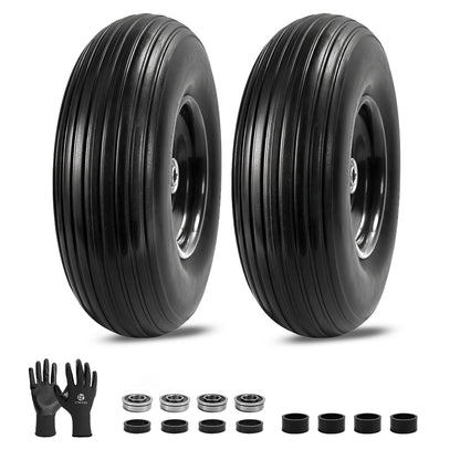LTNICER 4.00-6 Flat-free Solid Tire and Wheel, 13" Wheelbarrow Wheels and Tires with 5/8" or 3/4" Bearings, 1.75" Centered Hub for Wheelbarrow/Wagon/Trolley/Garden Scooter Cart(2 PCS)