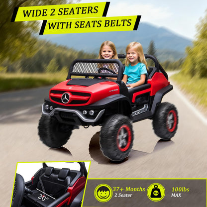 LUIBAS 24V 4WD 2-Seater Kids Ride on Toy Car W/Parents Remote Control, Licensed Benz Unimog 4x4 Electric Vehicle Side by Side Kids UTV with Music Play, Bluetooth, Outdoor for Boys and Girls, Pink