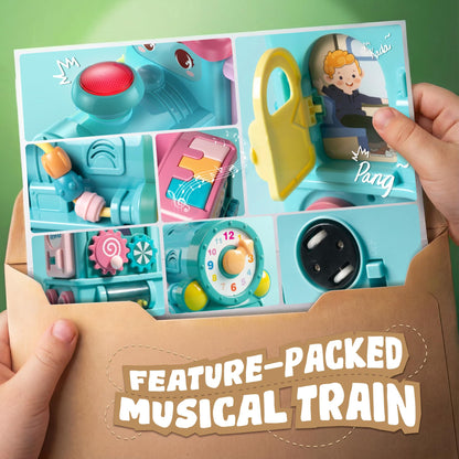 Gleesfun 1909B Musical Learning Train Toys, Toddlers Toys for 6-36 Months, Bump & Go 360° Rotation Electric Sensory Toy with English & Spanish Learning Cards, Educational Toys for Boys Girls Gift