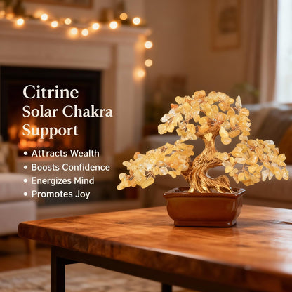 MASGEMES Citrine Crystal Tree of Life – Handmade Gemstone Bonsai with Natural Citrine Crystals & Copper Wire – Feng Shui Money Tree for Wealth, Healing Energy, Positive Vibes & Home Decor (6 Inches)