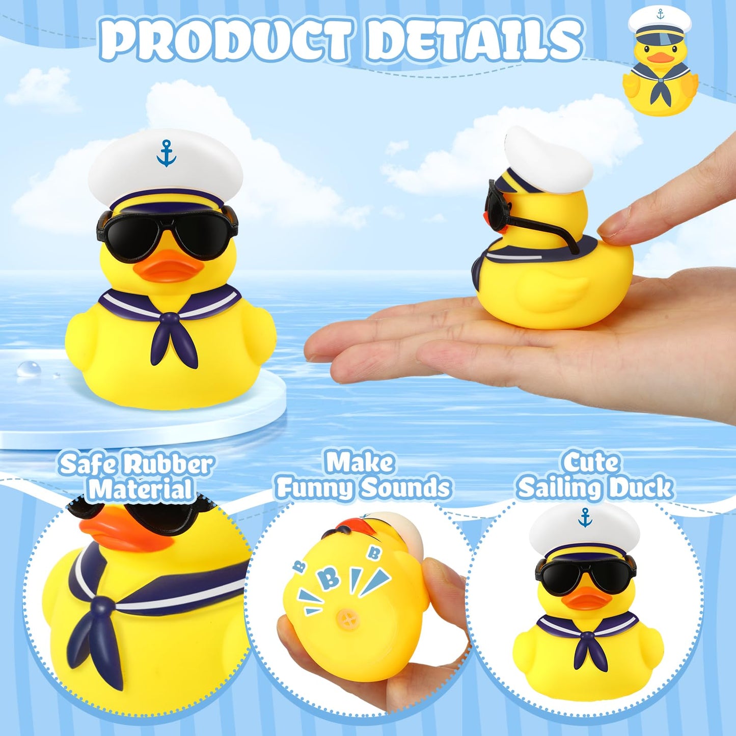 Shappy 24 Pcs Cruise Duck Bulk with Sunglasses Sets 2 x 1.9 x 2.4 Inch Mini Sailing Rubber Ducks Summer Ship Toy Squeaky Party Duckies for Birthday Favors (Yellow)