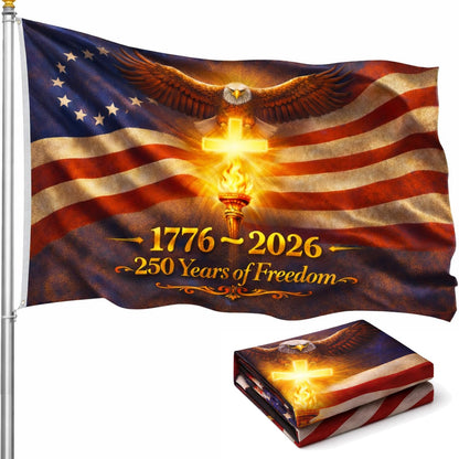 America 250th Anniversary USA Flag 3x5 Ft – 1776-2026 Patriotic USA Flag, Betsy Ross 13 Star Vintage American Flag, Double Sided 3-Ply Outdoor Flag with Brass Grommets, Fade Resistant (God Bless America)