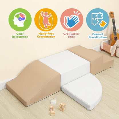 TODIBY 4-Piece Soft PU Leather Toddlers Climbing Toys, Baby Foam Climbing Blocks for Toddlers 3, Foam Play Gym Climbing Structures, Indoor Climb and Crawl Activity Play Set (White and Coffee)