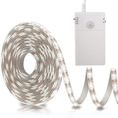 echosari Battery Operated Motion Sensor Cabinet Strip Lights, 9.8Ft 90 LED Counter Closet Strip Light, Motion & Night Sensor Safe Tape Light for Stairs Wardrobe Kitchen (Cool White)