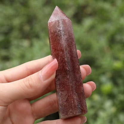 LAIDANLA Strawberry Quartz Healing Crystals Wands 3.5-4" Natural Reiki Energy Wand Stone Hexagonal Point Large Crystal Gemstones for Meditation Therapy Crystal Grid Decoration 1Pcs