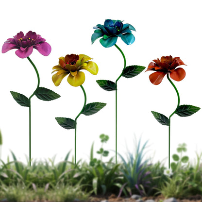 gronhof Glow-in-the-Dark Metal Flower Garden Stakes, 4 Pack Waterproof Outdoor Yard Art, Rust-Resistant Floral Decor for Lawn, Planters, Pathway & Patio, No Battery Needed