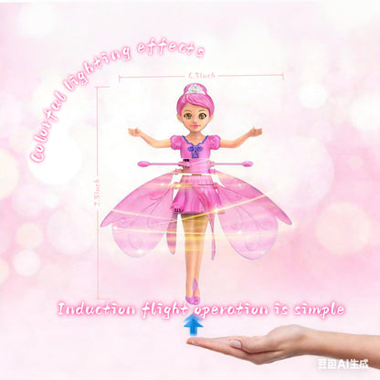 HENRYZH Remote Control Flying Doll Hand Gesture Sensing Flying Device Dancing Robot Princess with Crystal Wings 360 ° Free Rotating Robot Toy (Pink)