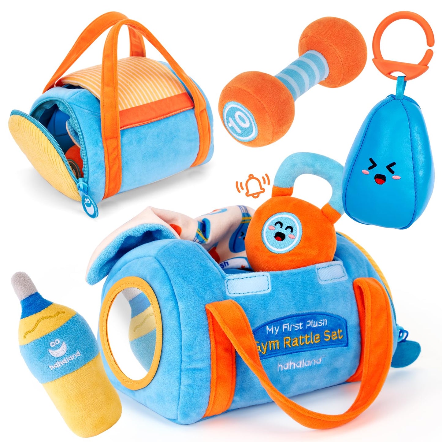 hahaland Baby Toys 6-12 Months - Baby Toys 3-6 Months Montessori Toy for 6 Month Old, Sensory Toy for Babies Workout Weights Dumbbell Toy Set with Soft Rattles Mirror, Easter Gifts for Baby