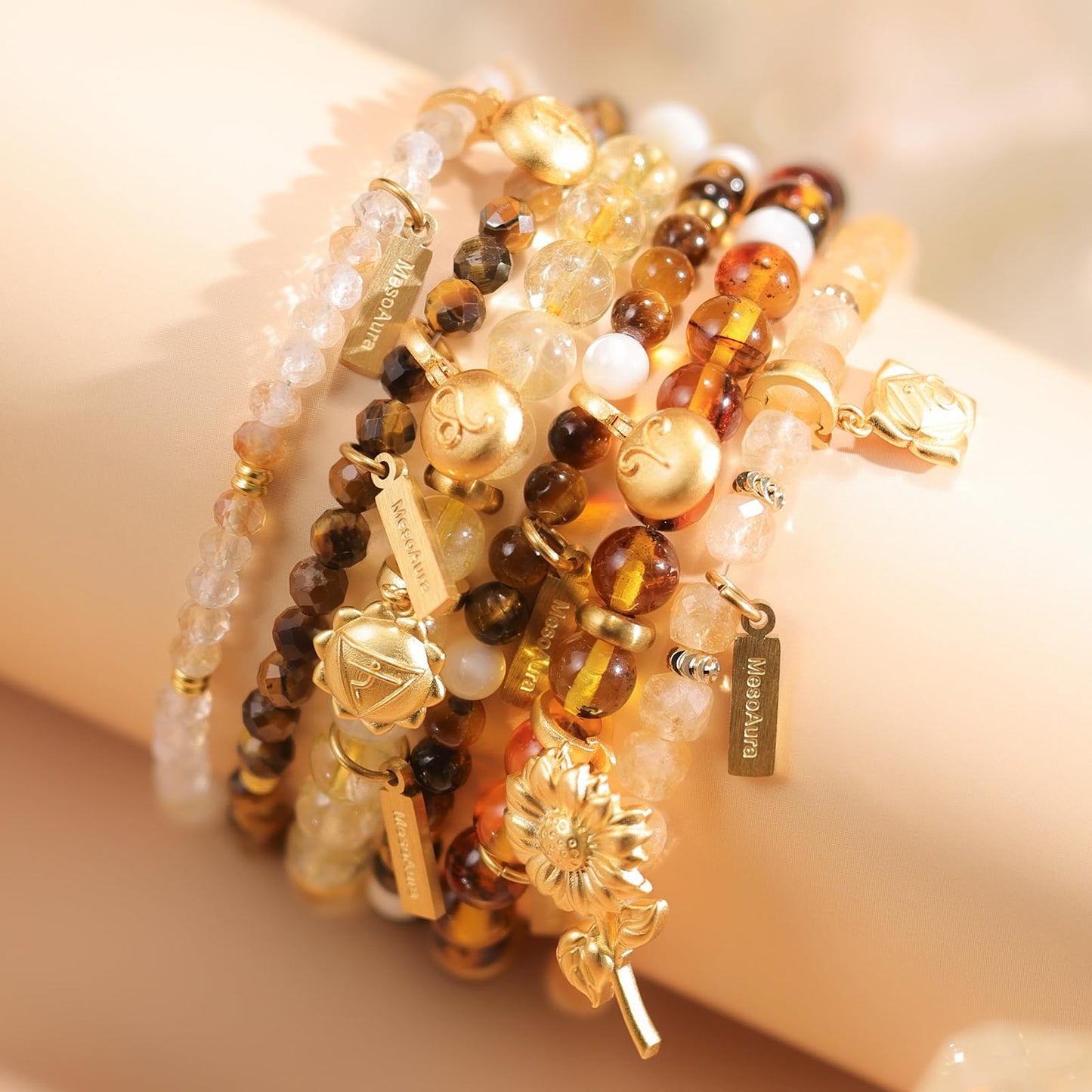 MesoAura Natural Citrine Crystal Bracelet for Women & Men – Handmade Gemstone Beaded Bracelet, Solar Plexus Chakra Stone for Confidence, Prosperity & Positive Energy – Adjustable Healing Crystal Jewelry Gift (Radiant Energy Citrine Bracelet)