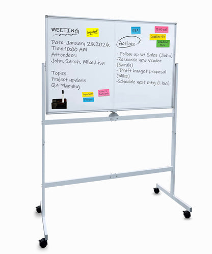 A AIRLLEN Rolling Whiteboard - 48x32 Double Sided Magnetic Dry Erase Board with One-Click Flip Button, Mobile Standing White Board for Teaching, Brainstorming & Office Presentations