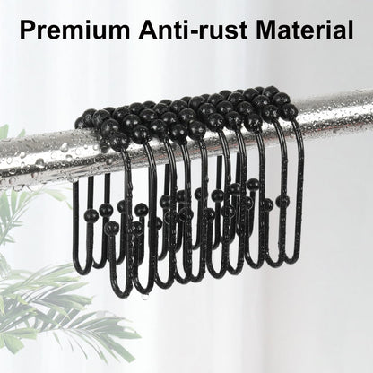 Resze U Shaped Shower Curtain Hooks Rings,12 Pcs Durable Rust Resistant Metal Shower Hooks, Double Glide Smoothly Anti-Drop Shower Rings for Shower Curtain Rod,Black