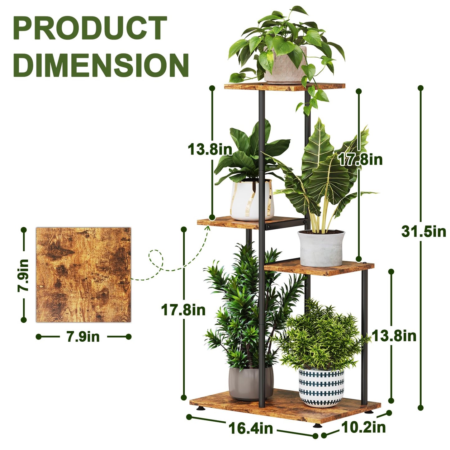 Atpddpey Plant Stand Indoor, Corner 4 Tier Metal Plant Shelf for Multiple Plants, Tiered Flower Pot Stands for Patio Garden Balcony Living Room Bedroom