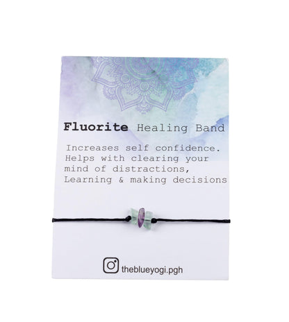 The Blue Yogi Healing band -2 in 1 protection Bracelet/Anklet with an affirmation- Tie Closure (Fluorite)