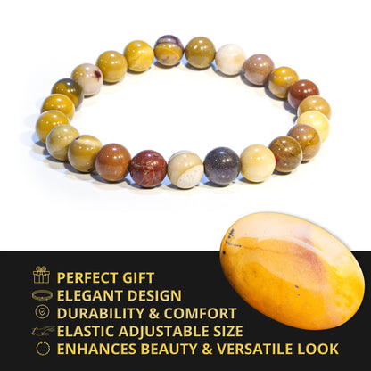 ANAYA AGATE Mookaite Jasper Bracelet, Natural Healing Crystal Bracelet for Women and Men, 8mm Round Beaded Bracelet for Spiritual, Protection, Positive Energy, Elastic Adjustable Size Gemstone Bead Bracelet