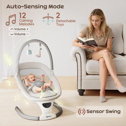 AMKE Electric Baby Rocker Swing for Infants, Extra-Large Mesh Seat, Portable 5-Speed Baby Rocking Chair with 3 Timers & 12 Lullabies, for Baby Boy Girl Shower Gifts, Lightweight for Outdoor Use