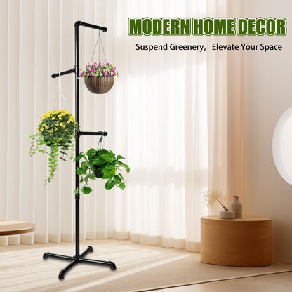 Chloraeon Hanging Plant Stand, Plant Hanger Indoor, Corner Hanging Plant Stand, Black Metal Holder for Bedroom, Living Room, Garden, Balcony