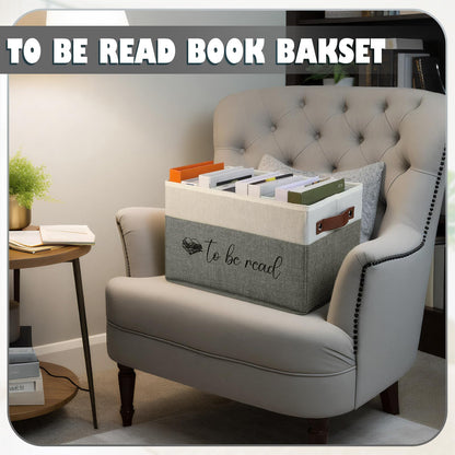 Marsui Book Lover Gifts TBR Book Storage Basket with Lids to Be Read List Storage Bin Bookish Accessories Bookworm Gift for Club Members Student Teacher Reading Accessories(White and Grey)