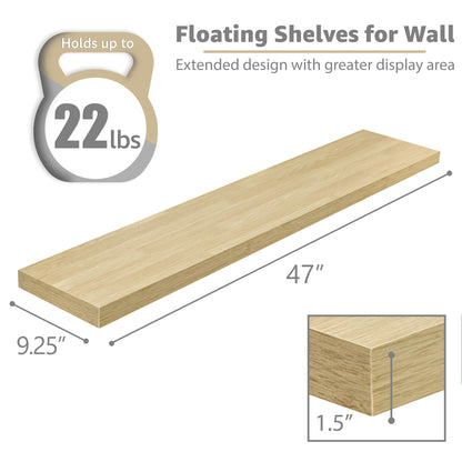 Sorbus Floating Shelves for Wall - 48 Inch Long Bathroom Shelves, Wall Decor for Bedroom, Kitchen, Living Room & Book Storage - Mounted Floating Shelf with Invisible Brackets (Maple Wood, 2 Pack)